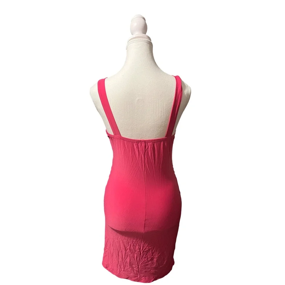 Pink Ruched Mini Dress Bodycon Y2K Club Party Stretch Body Central M - Picture 3 of 5